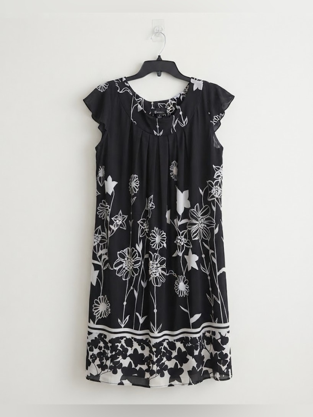 AB Studio Black and White Floral Midi Dress